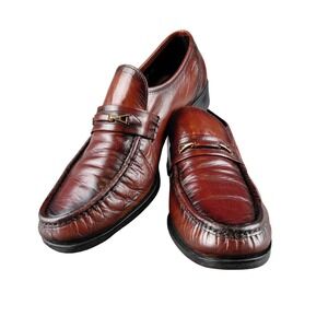 Florsheim Womens Cognac Brown Leather Moc Toe Bit Loafers 8 D